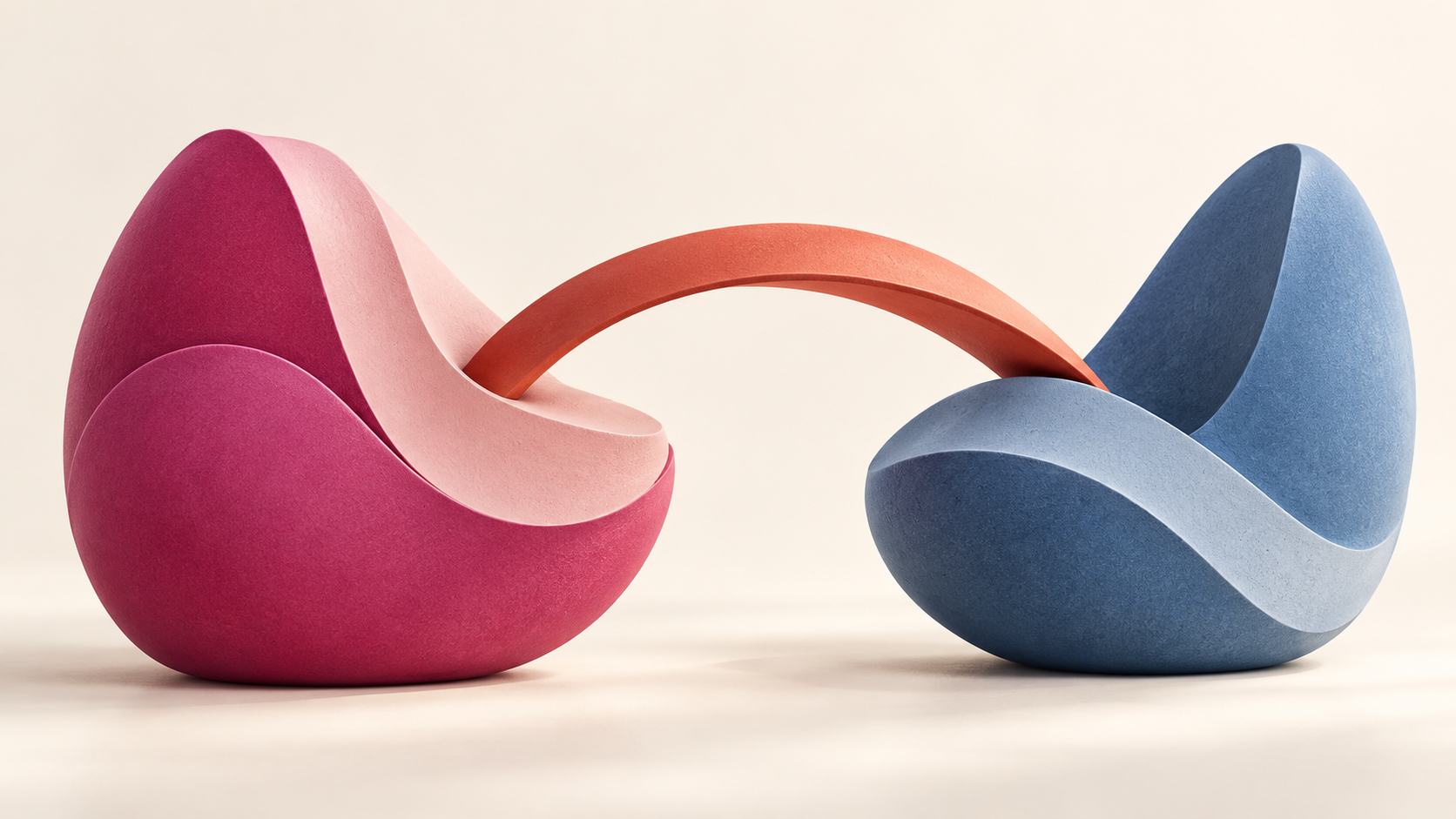 Two sculptural forms connected by an arch, representing connection and boundaries.
